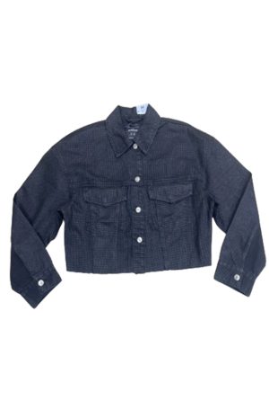 ladies jacket with black glitter print-font